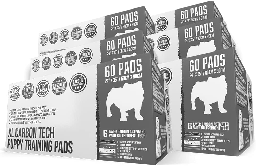 Bulldoglogy 50-Count Carbon Black Dog Pads Puppy Training Pads with Adhesive Tape 24x24 - Large Charcoal Puppy Pads Dog Training Wee Pads, Odor Control Thick Pee Pads for Dogs Extra Quick Dry