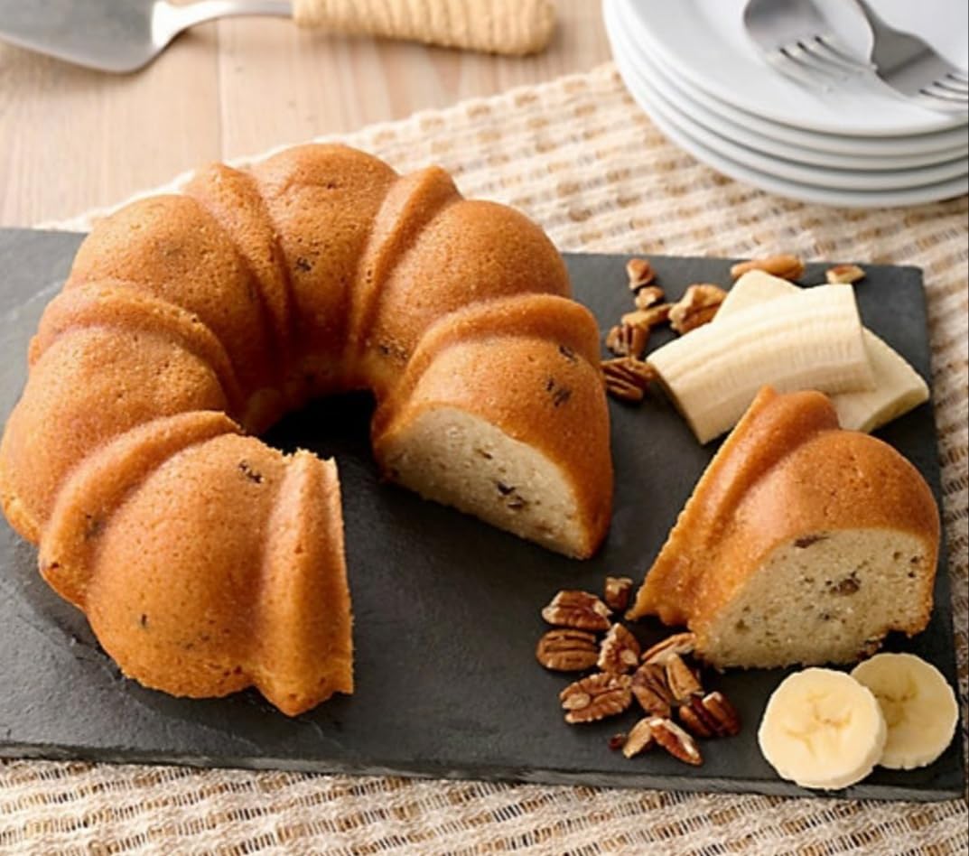 Dockside Market Banana Nut Bundt Cake - Tropical Fruit Cake Dotted with Crunchy Chopped Pecans. Perfect Gourmet Gift for Gift Baskets, Birthdays, Parties - 24 oz
