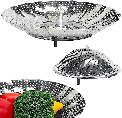 Chef Craft Classic Steamer Basket, 6 inch Diameter 9.5 inch Expanded, Stainless Steel