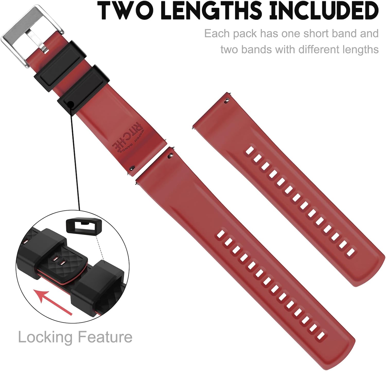 Ritche Christmas Gift Silicone Watch Bands 18mm 20mm 22mm 24mm Quick Release Rubber Watch Bands for Men, White Elephant Gifts