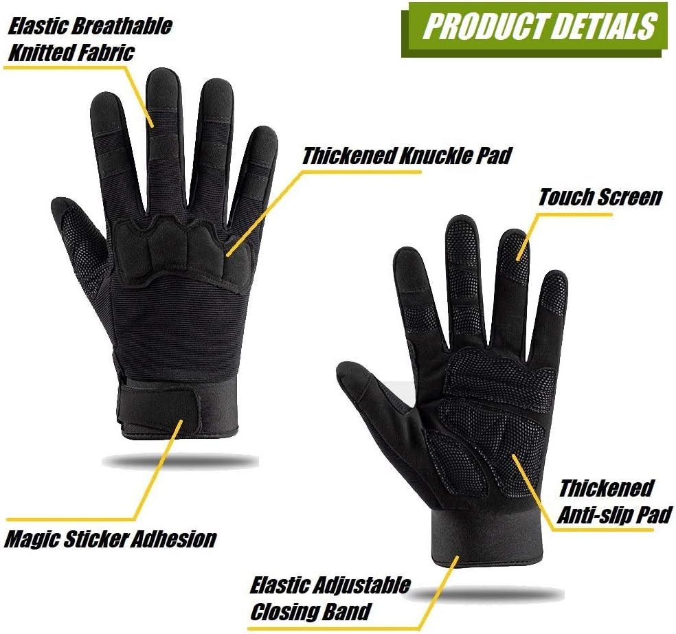 HYCOPROT Full Finger Gloves, Touch Screen Knuckle Protective Breathable Lightweight Outdoor Gloves for Shooting, Hunting, Motorcycling, Climbing
