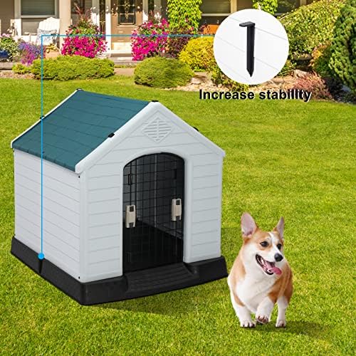 Bonnlo Plastic Dog House, 33" Pet Dog Kennel with Door Water Resistant for Small Medium Sized Dogs, Indoor & Outdoor Use (32.7" H)