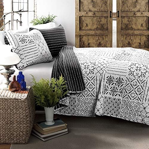 Lush Decor Monique 3 Piece Reversible Print Pattern Blue Quilt Set - Full Queen