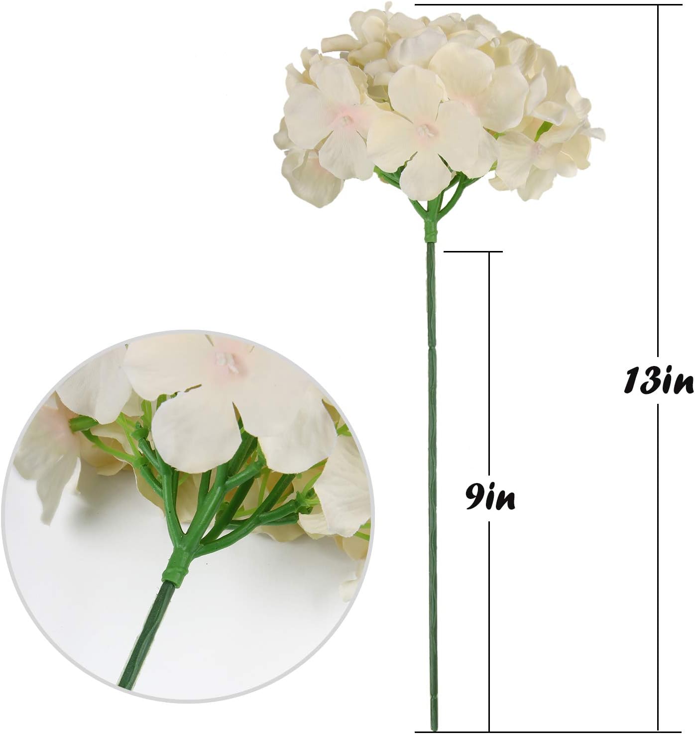 Silk Hydrangea Heads Artificial Flowers Heads with Stems for Home Wedding Decor,Pack of 10 (White)