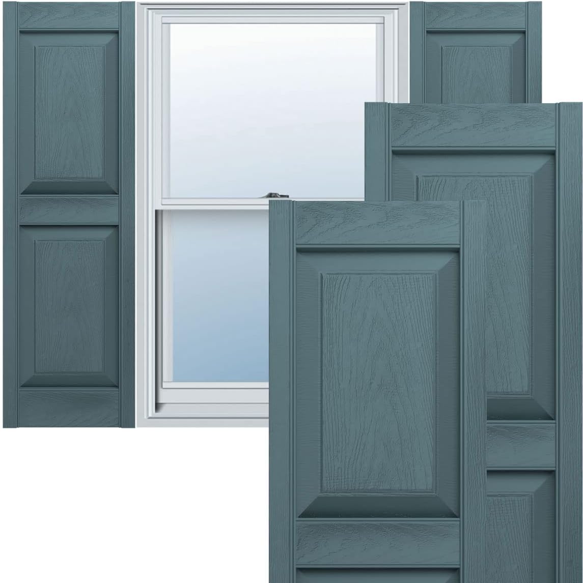 Ekena Millwork LP2S14X05500MG Lifetime Vinyl Standard Two Equal Panels with Raised Panel Shutters, 14 3/4" W x 55" H, Midnight Green, 1 Piece