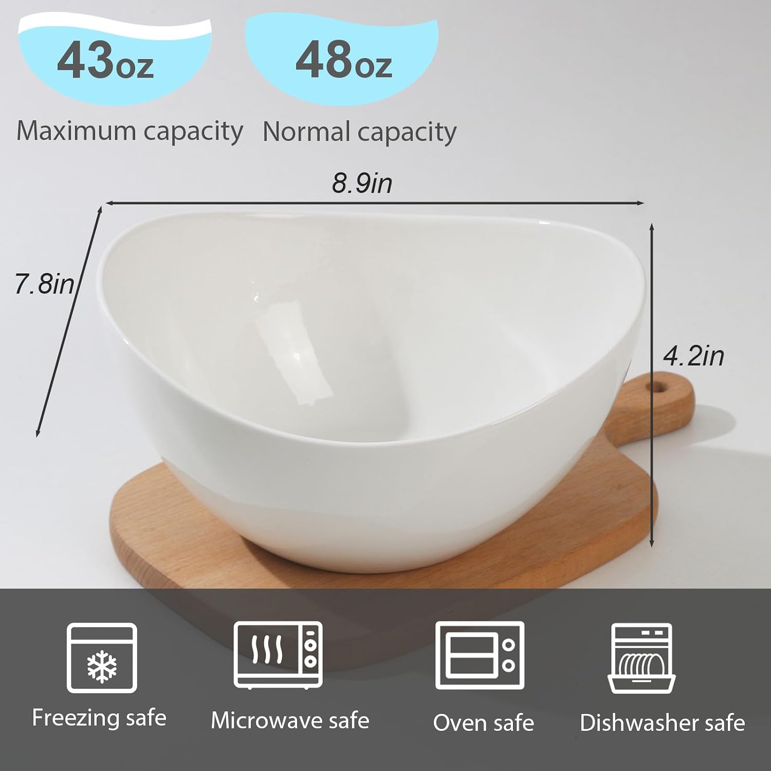 Samsle 19 Ounces Ceramic Serving Bowls, Sturdy Porcelain White Oval Salad Bowls, Stackable Food Server Fruit Display Dishes for Party Dinner
