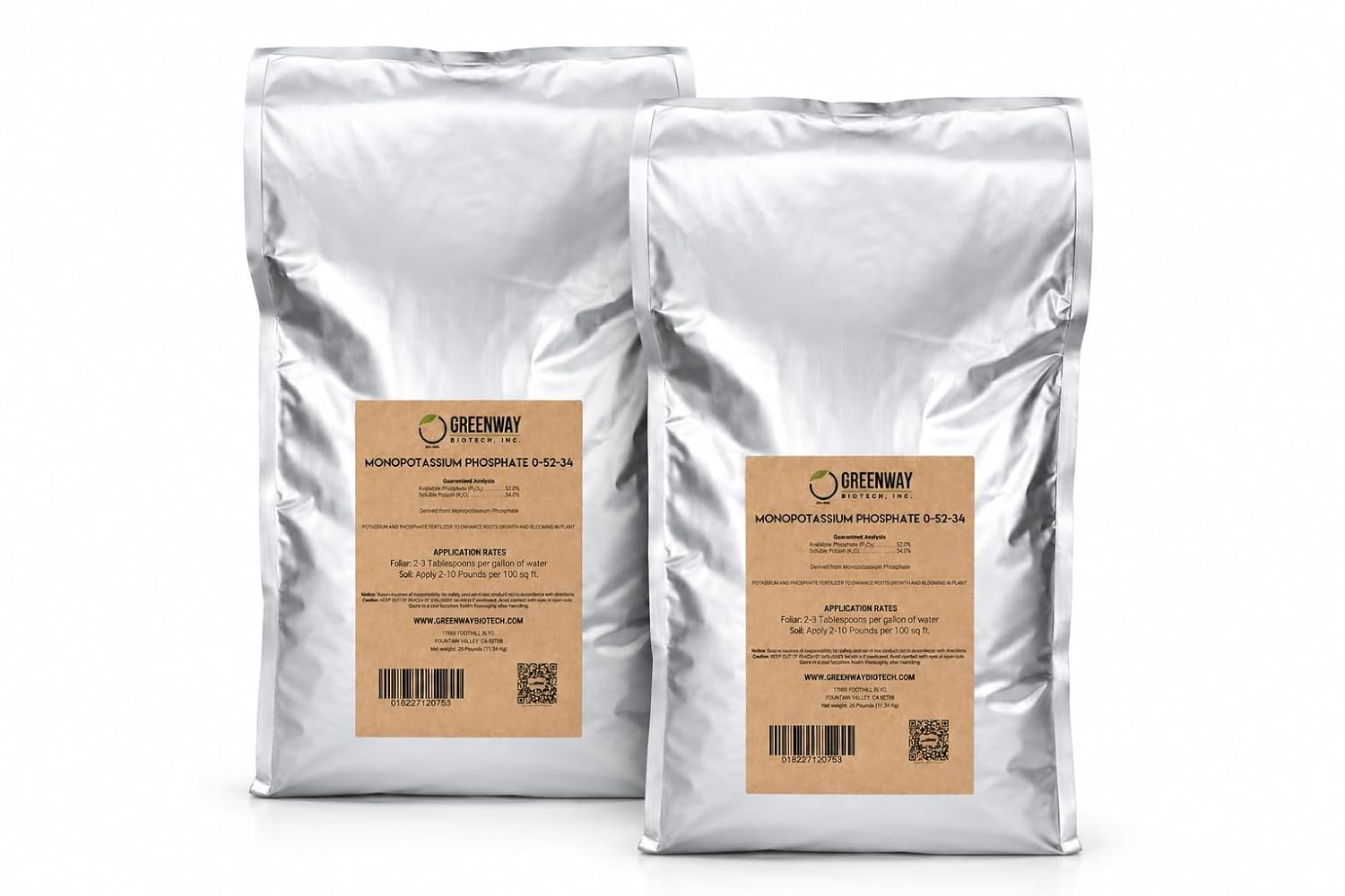 Greenway Biotech, Inc. Monopotassium Phosphate Fertilizer 0-52-34-100% Water Soluble Hydroponics for Root Strength - Increase Yield and Blooming - High Purity Plant Nutrient Formula - 2 Pounds