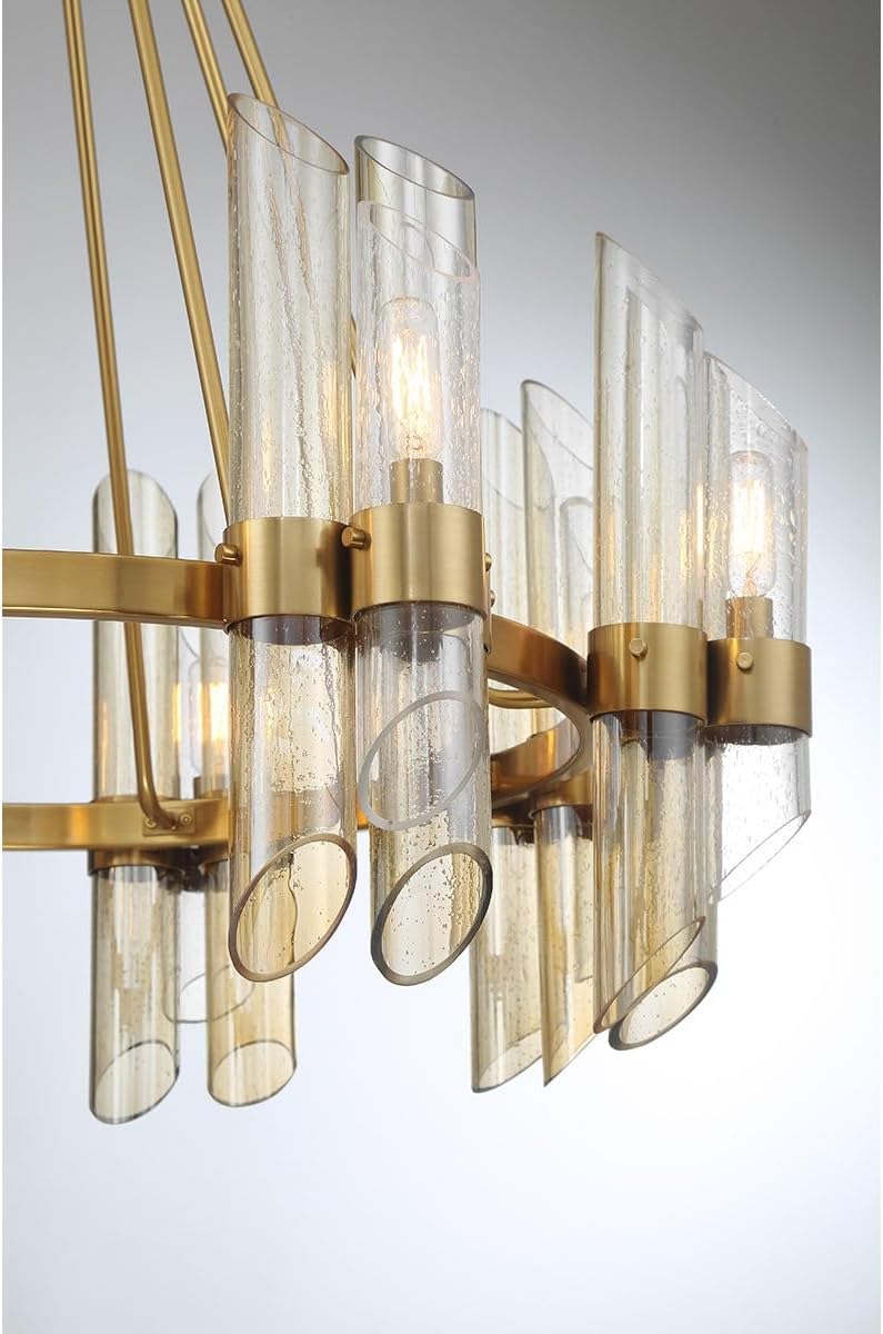 Savoy House 1-9105-8-322 Biltmore Art Deco Style Clear/Smoked/Champagne Glass Round Chandelier, 8-Light 480 Total Watts, 31" H x 30" W, Warm Brass