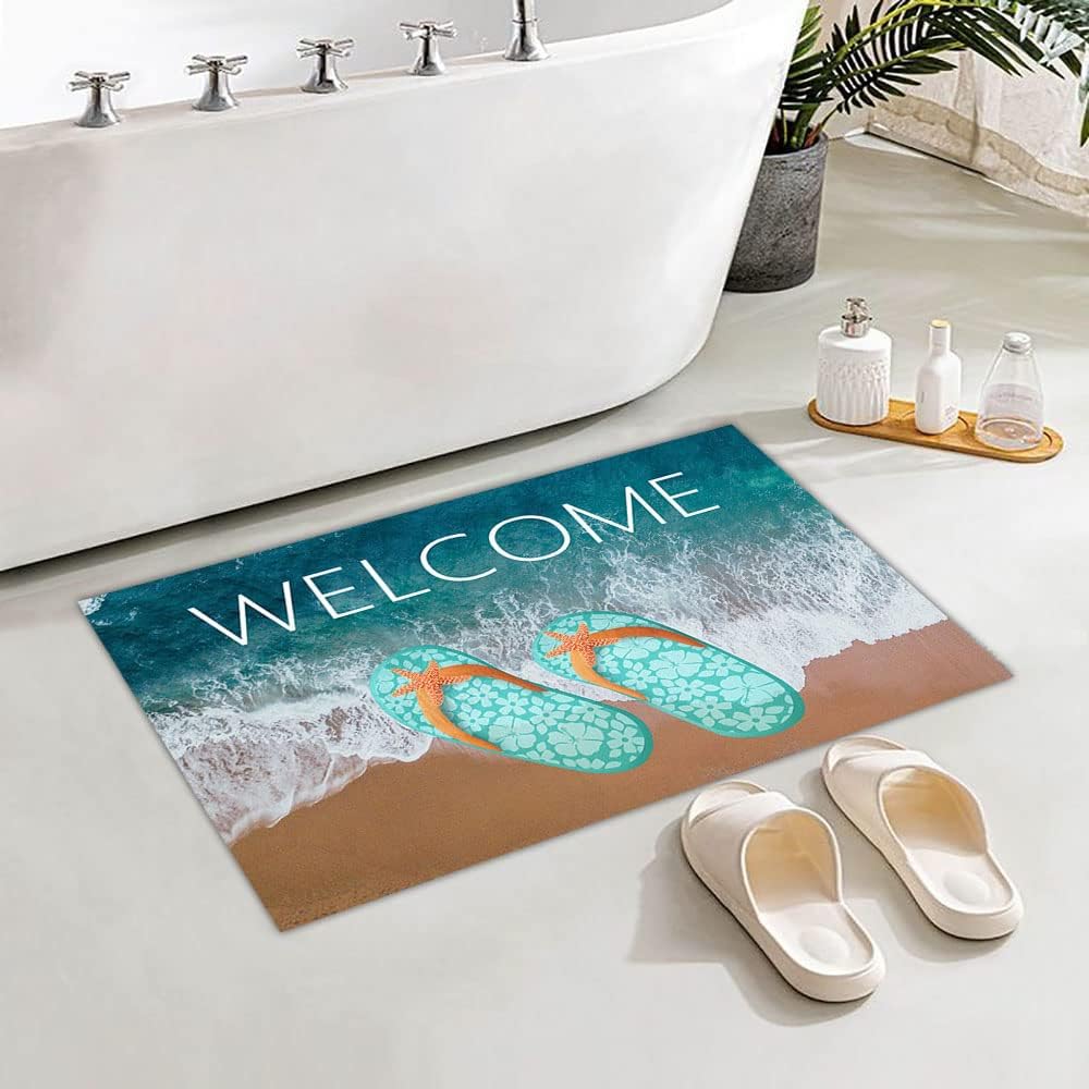 Flip Flops Welcome Mat,Beach Door Mat,Coastal Beach Doormat