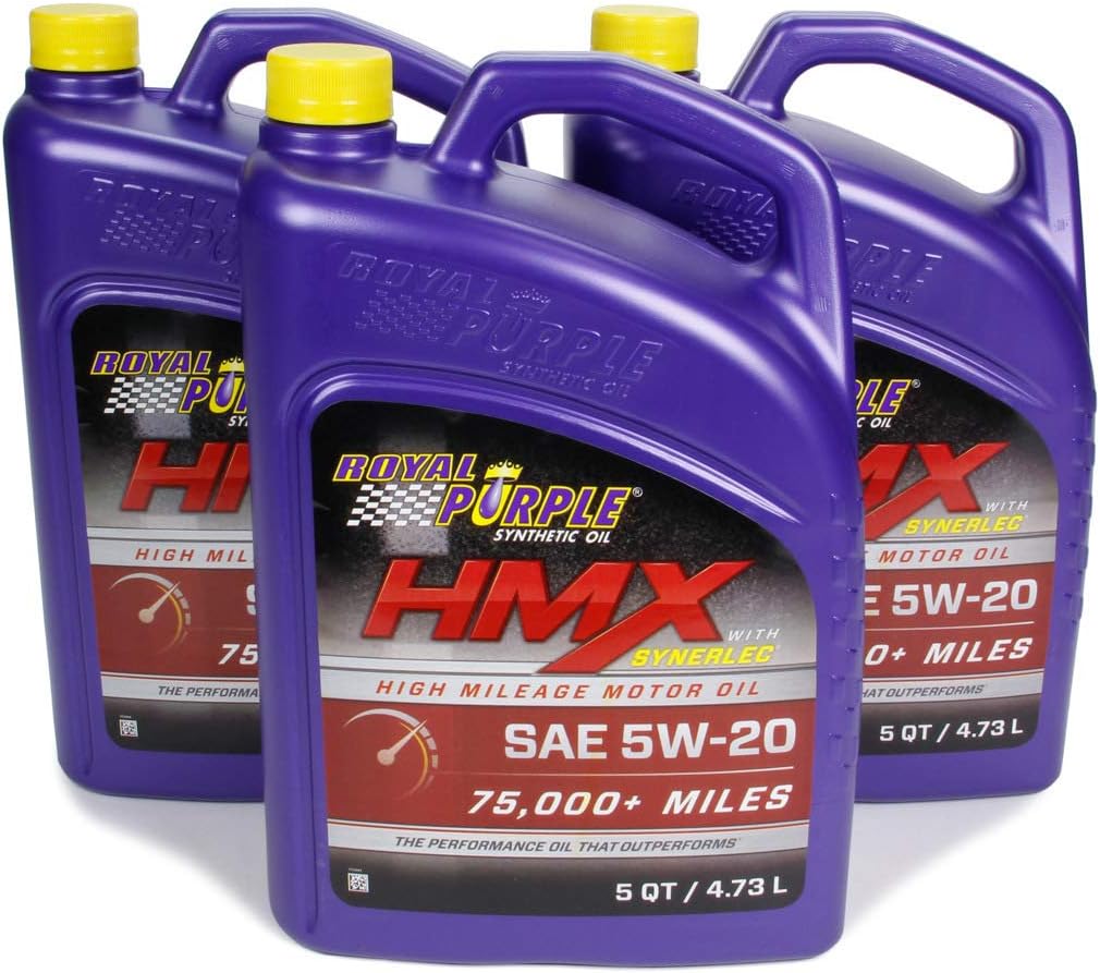 Royal Purple HMX w/Synerlec | High Mileage SAE 5W-20 Premium Synthetic Motor Oil | 5 Quart | SKU: 17518 | Pack of 3