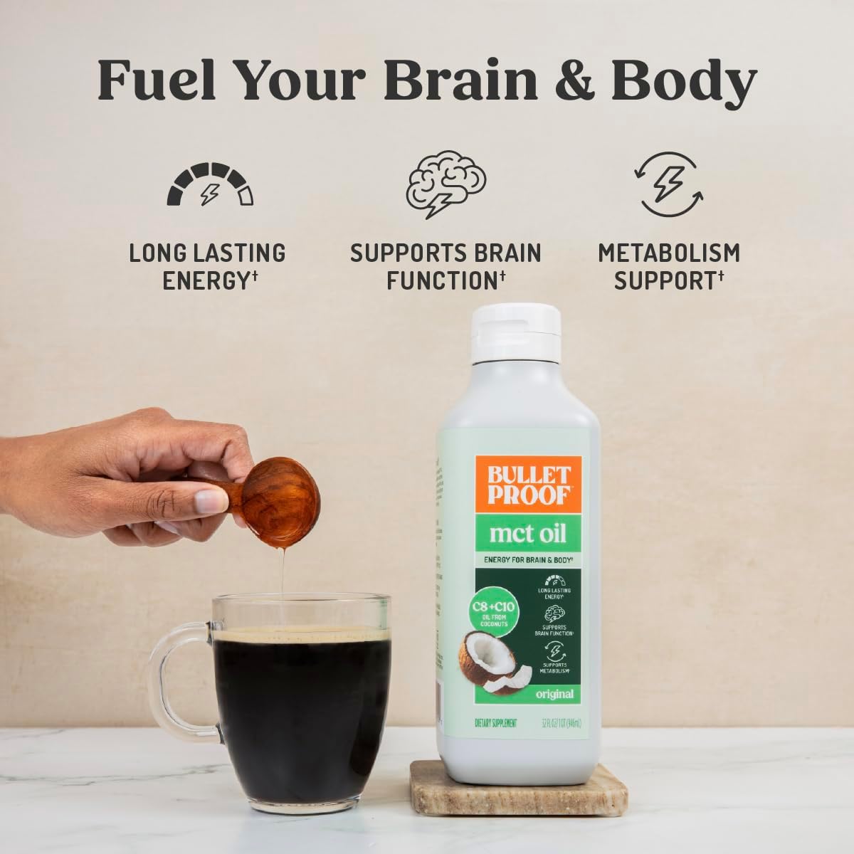 Bulletproof C8 & C10 MCT Oil, 100% Pure Coconut Oil, Unflavored, 16 oz | Triple-Distilled for Sustained Keto Energy, No Additives or Fillers, Non-GMO