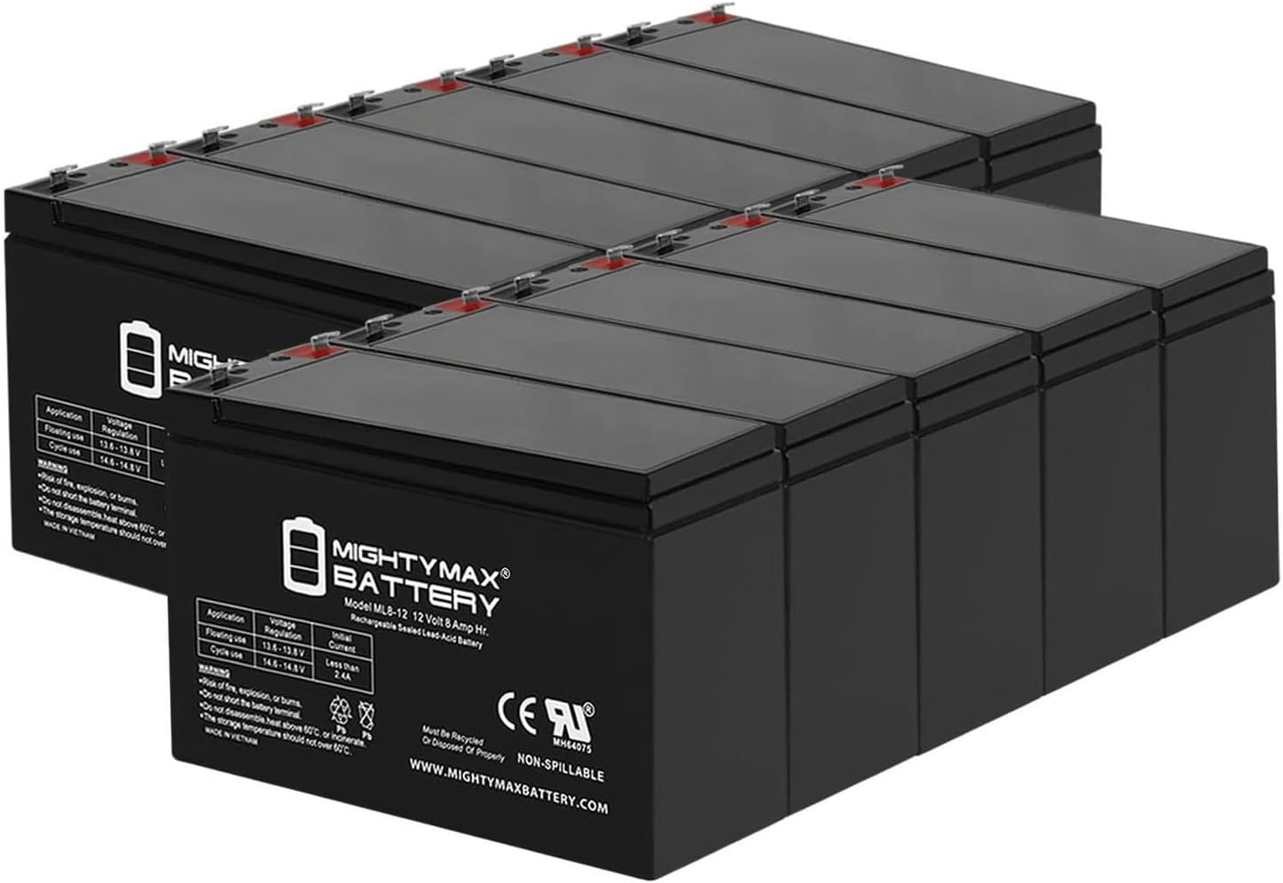 ML8-12 - 12 Volt 8 AH, F1 Terminal, Rechargeable SLA AGM Battery