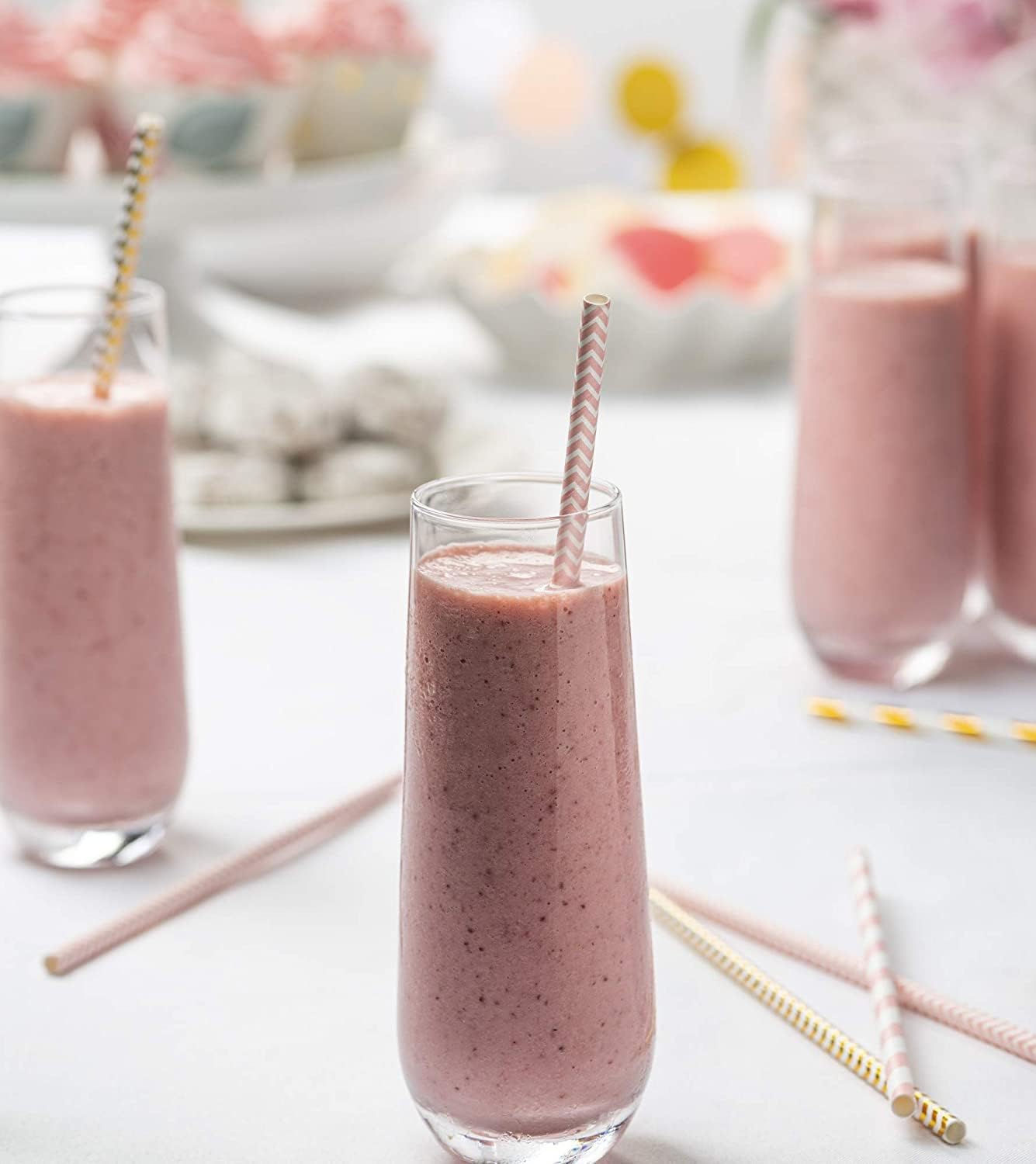 GUSTO [200 Pack] light Pink & Gold Paper Straws Disposable, 100% Biodegradable Multi-Pattern Party Straws For Birthday