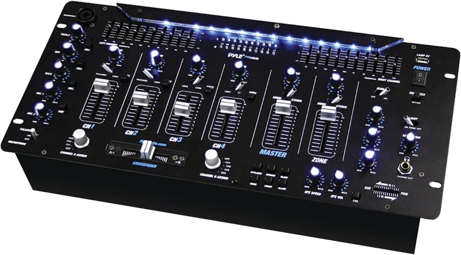 Pyle 6 Channel Mixer, Bluetooth DJ Controller, Stereo Mixer, Professional Sound System, LED Illumination, Mixer Digital Audio, Digital Mixing System