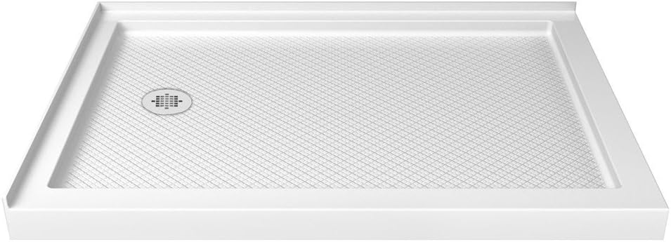DreamLine SlimLine 34 in. D x 48 in. W x 2 3/4 in. H Right Drain Double Threshold Shower Base in White, DLT-1034482