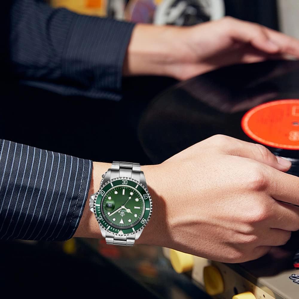 FANMIS Mens Luxury Watches Rotatable Bezel Sapphire Glass Luminous Hand Quartz Silver Tone Stainless Steel Watch