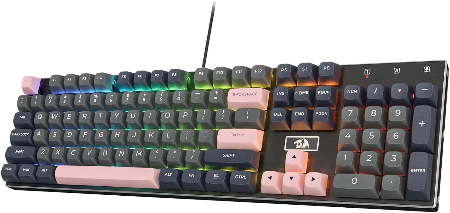 Redragon K556 Wired RGB Mechanical Gaming Keyboard, 104-Key Aluminum Board | Rock-Solid Metal Build, 20 Backlits Immersive ESports Vibe, Hot-swap Comfortable Tactile Brown Switch for Long-Time Typing