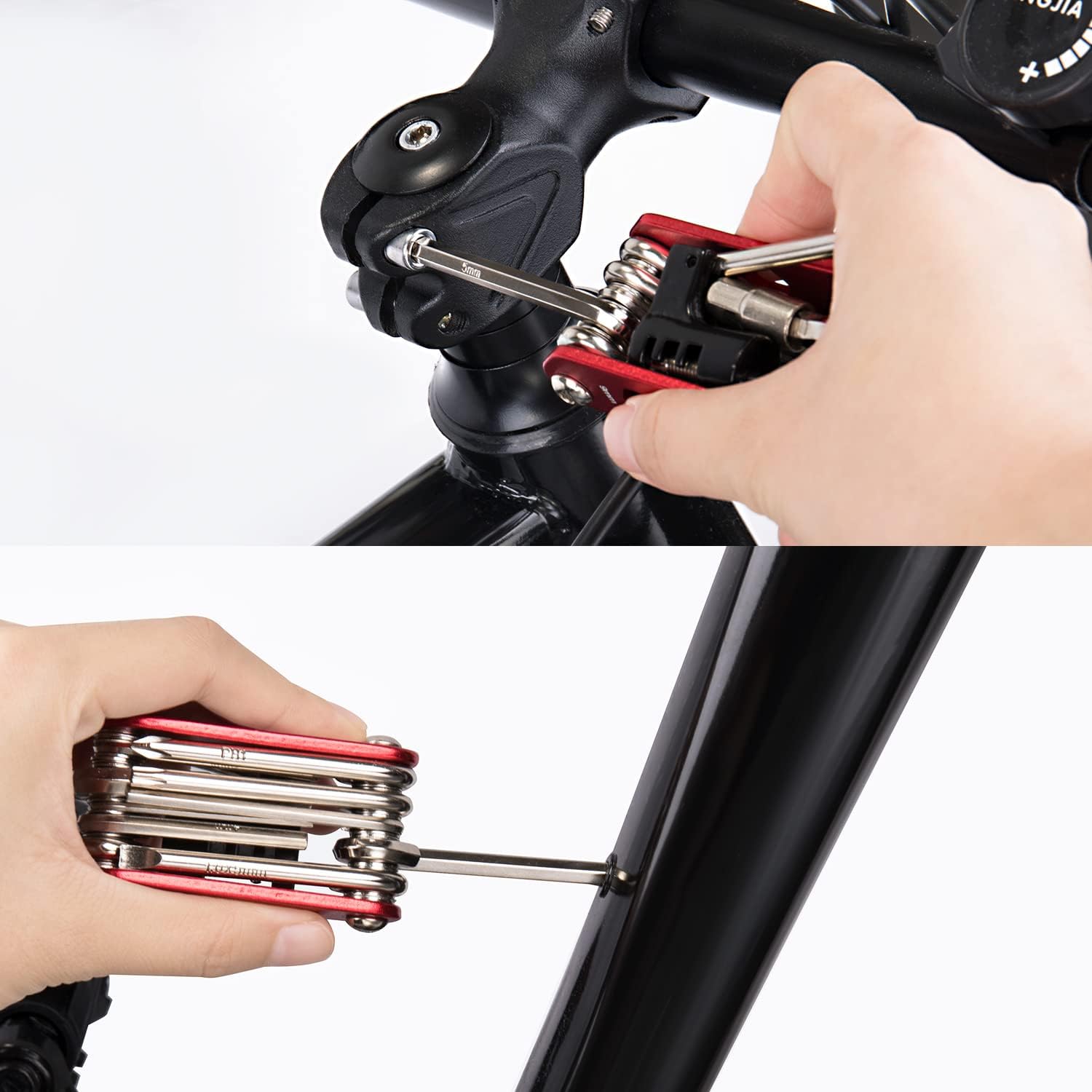 14 in 1 Bike Repair Tool Kit & Bike Saddle Bag | Bike Chain Tool Hex Key Wrench Maintain Accessories Multitool Set, Portable Under Seat Bag for Road Mountain Commuter Bicycle