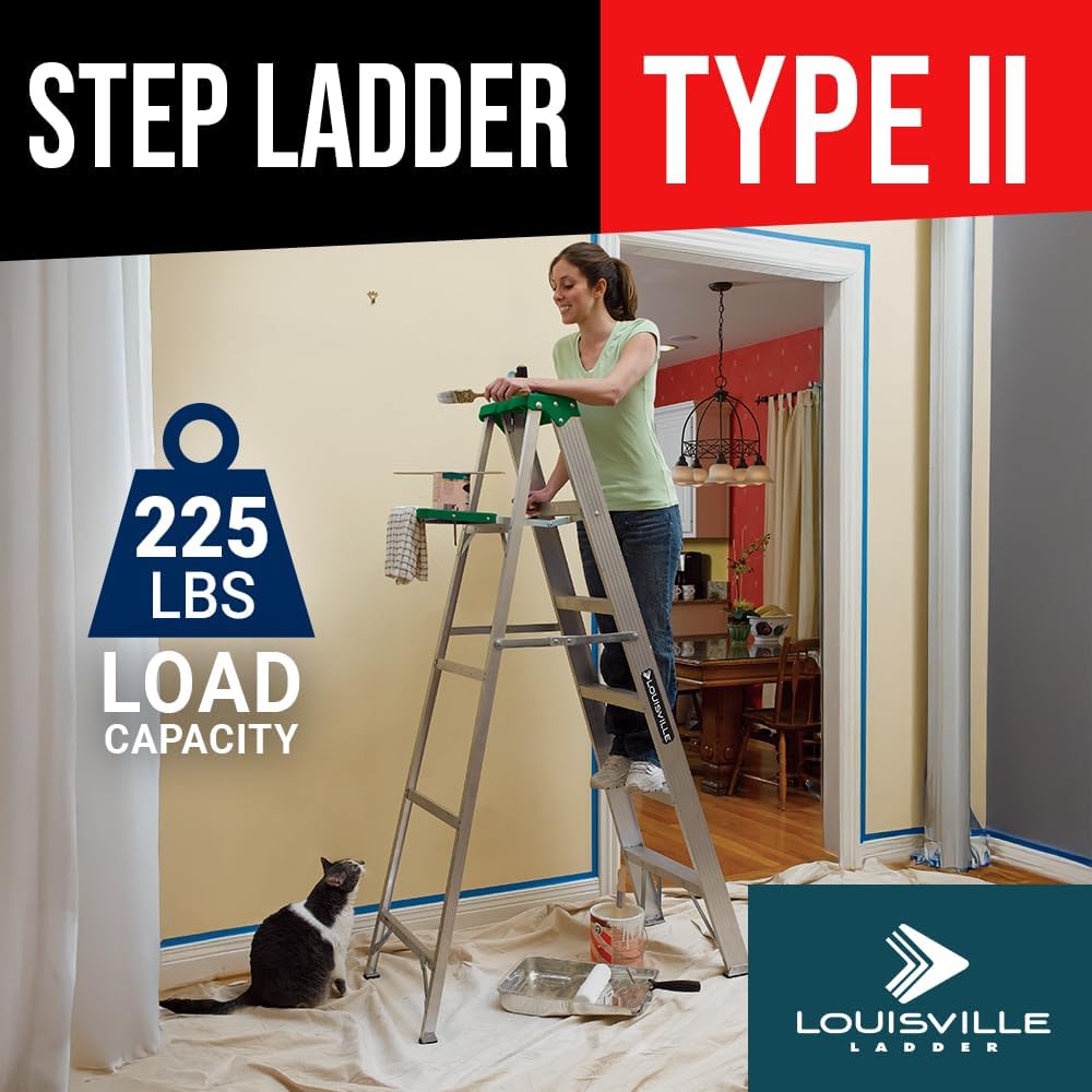 Louisville Ladder AS4006 6-Foot Aluminum Step Ladder, 225-Pound Capacity, Green, 6 Feet
