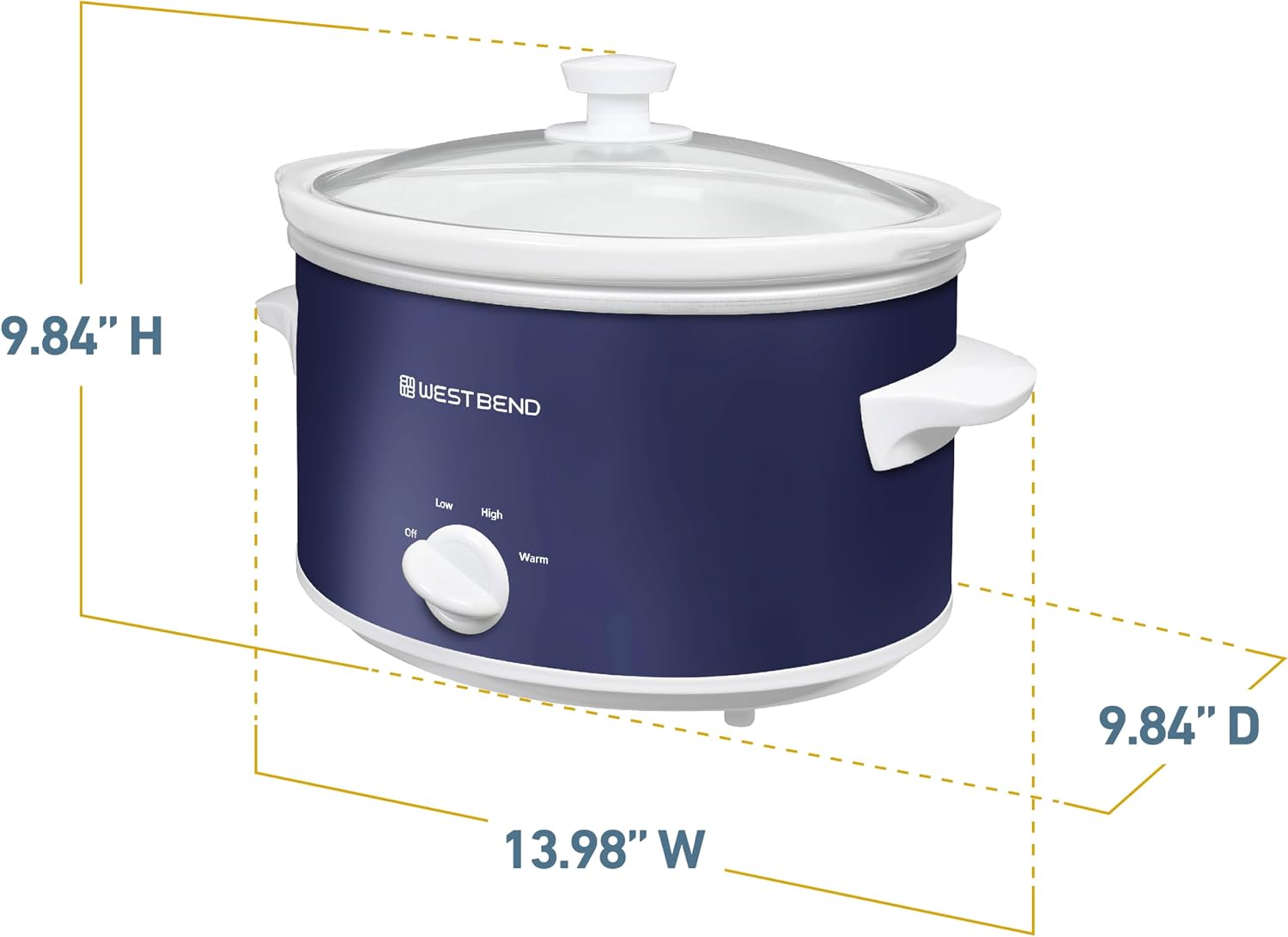 West Bend Slow Cooker 4-Quart Manual Crockery Style with Dishwasher Safe Oval Ceramic Crockpot and Glass Lid Two Temperature Settings Plus Keep Warm, 210-Watts, Black