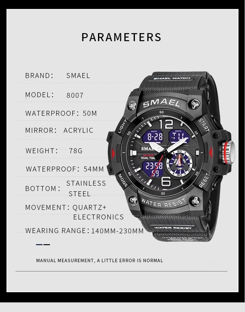 Gosasa Men's Large Face Outdoor Sports Watches Military S-Shock Watch Waterproof, Backlight, Alarm, Stopwatch Features - Rugged Wristwatch for Training, Hiking, and Adventure