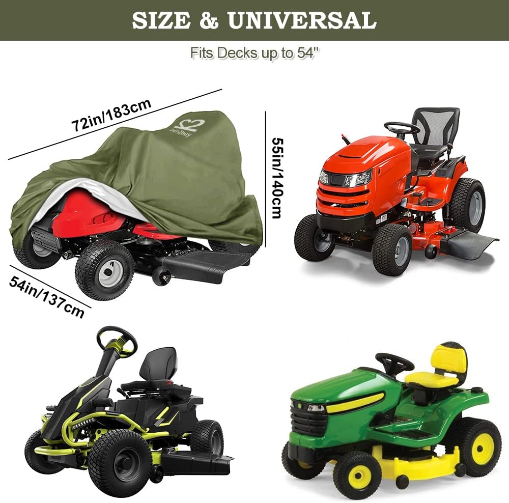 Riding Lawn Mower Cover 600D Lawnmower Covers Waterproof, up to 54" Decks | Universal Outdoor Lawn Tractor Cover Tarp All Weather Ride on Mower Covers, Heavy Duty 600D, Elastic Cord & Storage Bag