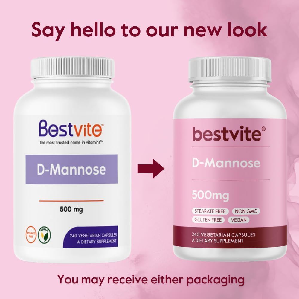 BESTVITE D-Mannose 500mg (240 Veg Caps) - Corn Free - No Fillers - Vegan