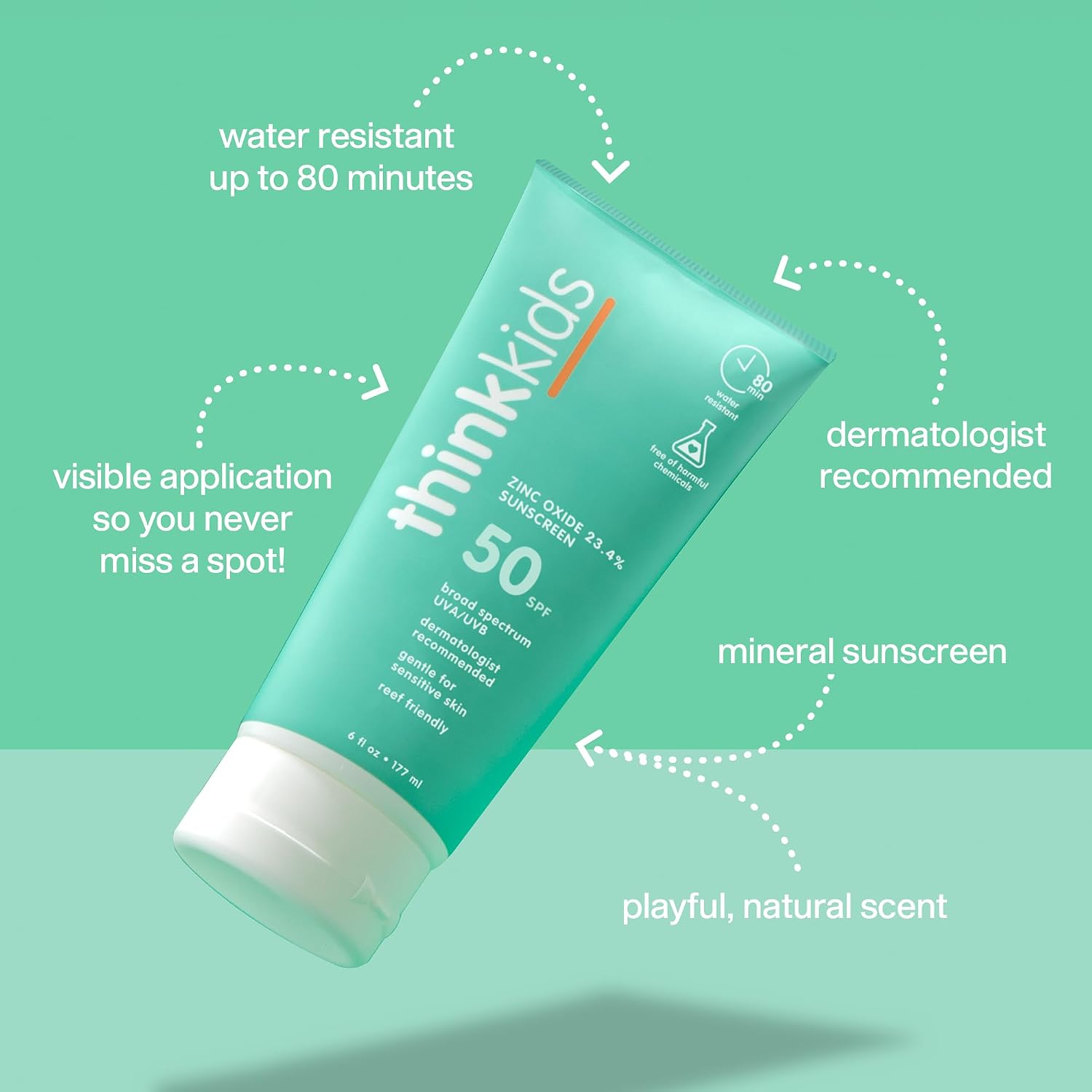 Thinkkids Kids Sunscreen SPF 50+, Mineral Formula, Water Resistant, 3 Fl Oz