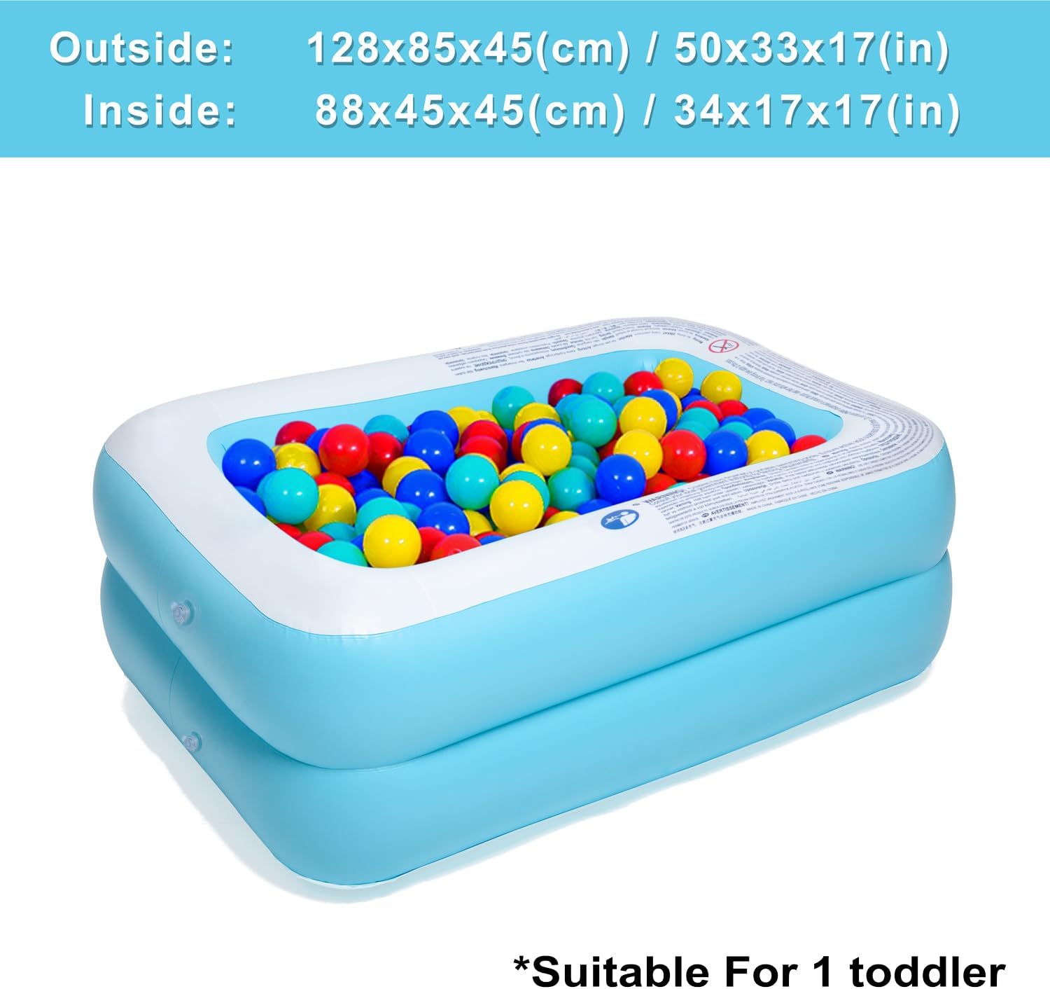 Inflatable Kiddie Pool, 50x33x17 Inch Rectangular