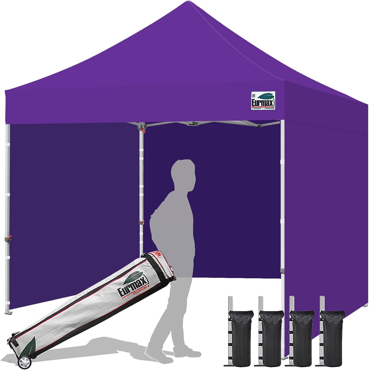 Eurmax USA 10x10 Pop Up Canopy Tent,Commercial Tent with Patented No-Tip Rolling Bag,4 Zippered Removable Walls,UV & Water Resistant Canopy Top,Heavy Duty Outdoor Gazebo,Instant Shelter(White)
