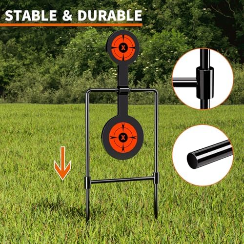 Highwild 3/8 Inch Thick Double Spinner Shooting Targets - Auto Reset Steel Target - for Centerfire Handguns Up to .44 Magnum