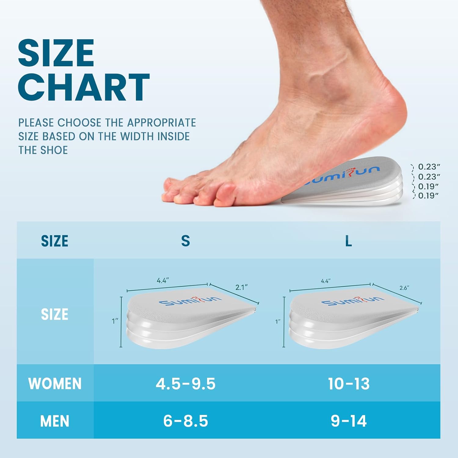 Sumifun Heel Lift, 4-Layer 1 Inch Gel Shoe Lifts for Women Uneven Legs, Adjustable Orthopedic Heel Lifts for Heel Pain and Leg Length Discrepancy