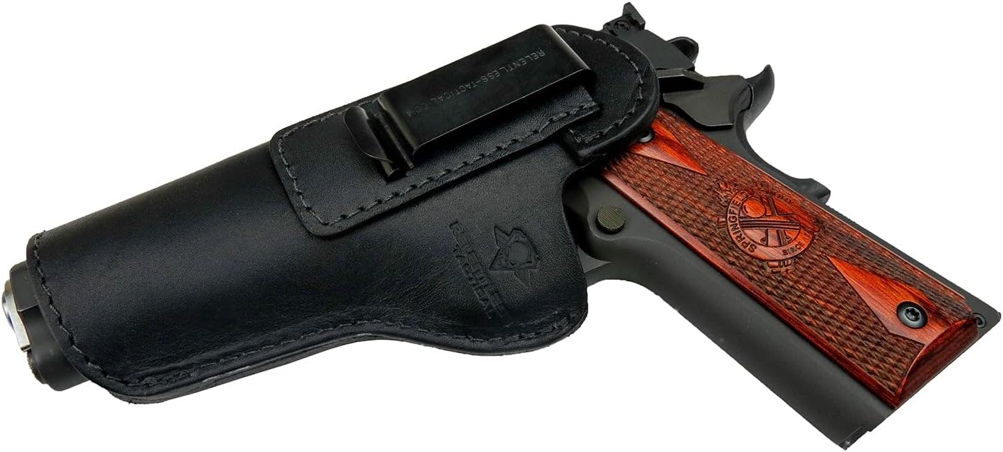 The Defender Leather IWB Holster for 1911 Style Handguns – Standard or Sweat Shield Versions – Made in USA – Fits Kimber, Colt, S&W, Sig Sauer, Ruger, Remington