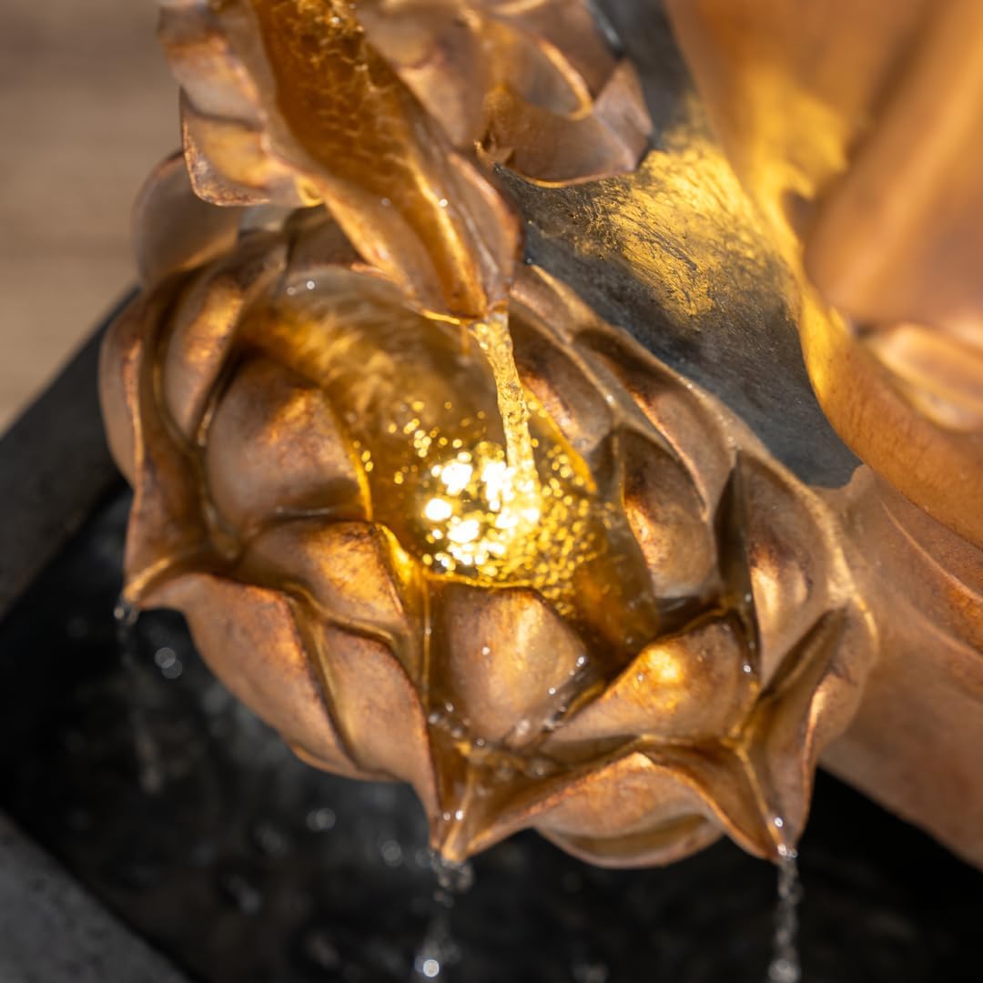 XBrand 30" H Zen Buddha Face Water Fountain w/LED Light & Pump, Indoor/Outdoor Freestanding, Relaxing Zen Décor