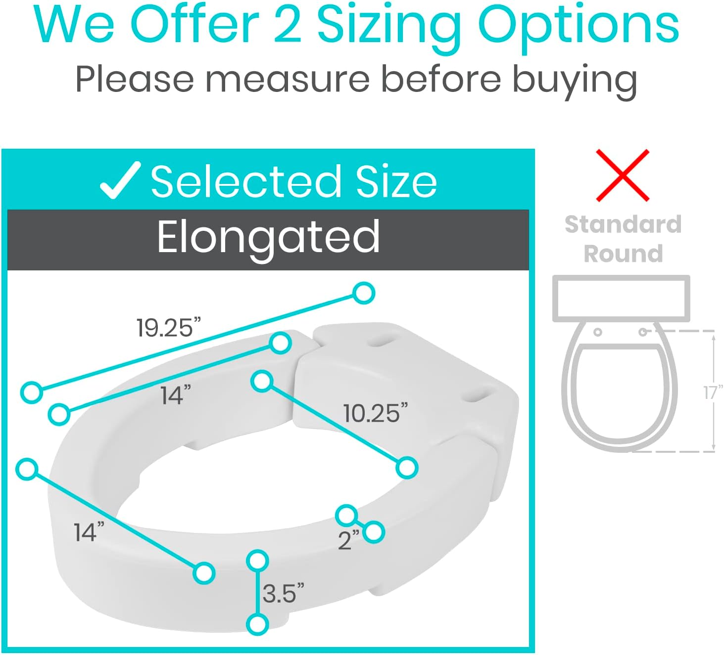 Vive Raised Toilet Seat - 5" Portable, Elevated Toilet Seat Riser | Extender - Elongated and Standard Fit Commode Lifter - Bathroom Safety Extender Assists Disabled, Elderly, Seniors