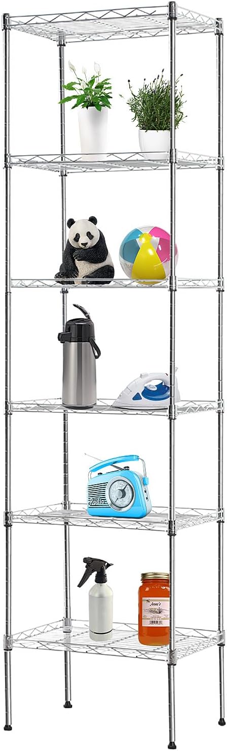 PayLessHere | 6-Tier Wire Shelf with Wheels | 45"x18"x82" | Black