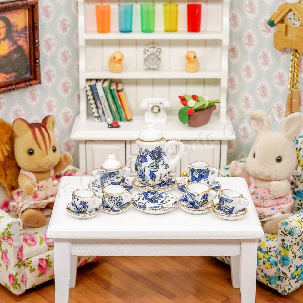Odoria 1/12 Miniature Porcelain Tea Set 15Pcs Dollhouse Decoration Accessories, Grapes