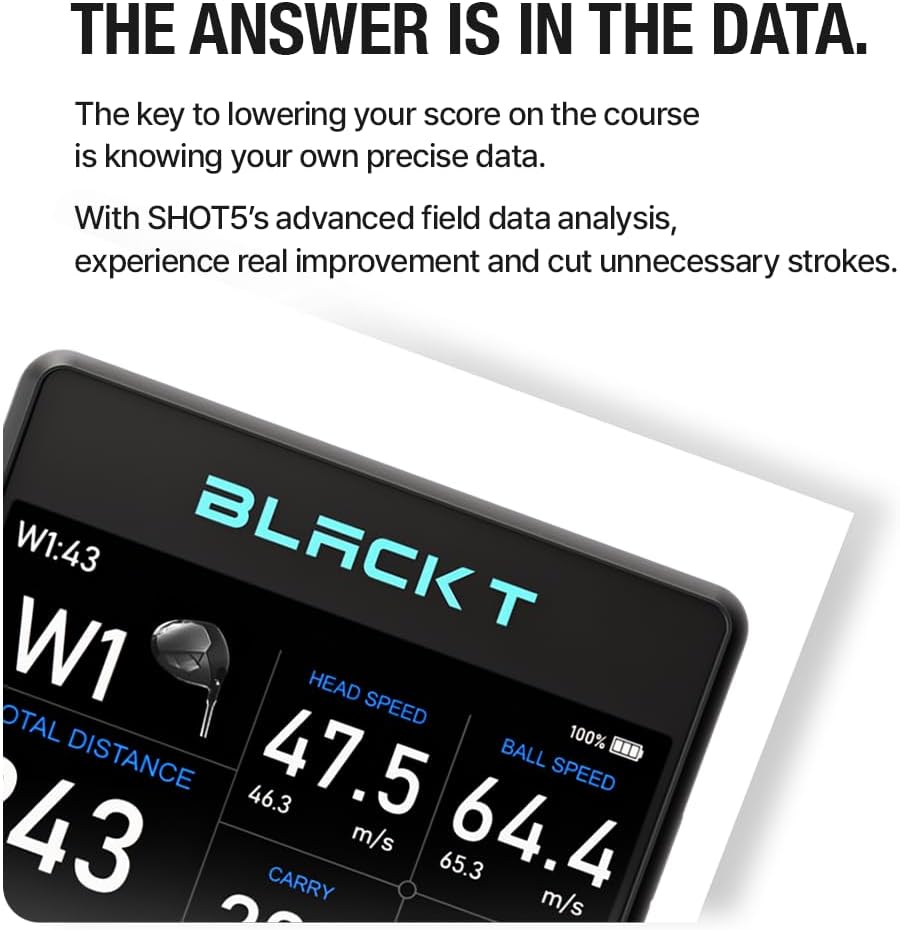 BLACK T SHOT5 Golf Launch Monitor Portable Doppler Radar Swing Speed Trainer with Ball Speed, Club Head Speed, Smash Factor & Distance Tracking