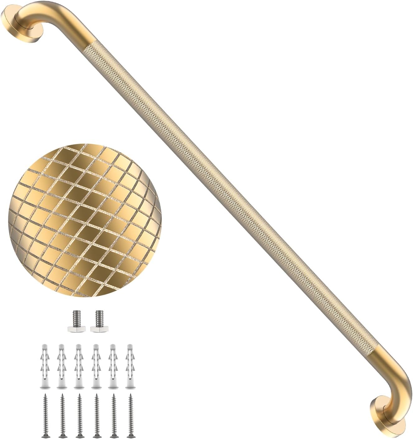 40 Inch Brushed Nickel Shower Grab Bar Anti-Slip Knurled Grip,Safety Handle | YuanDe 1.25" Diameter Stainless Steel Bathroom Grab Bars, Handicap Injury Elderly Senior Assist Support Shower Handle-2Packs