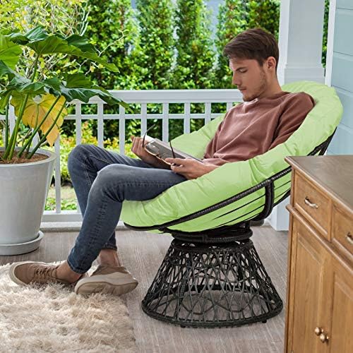 Tangkula Papasan Chair Rattan Ergonomic Chair w/ 360-degree Swivel and Soft Cushion, Solid Structure & Stable Base, Ideal for Garden, Balcony