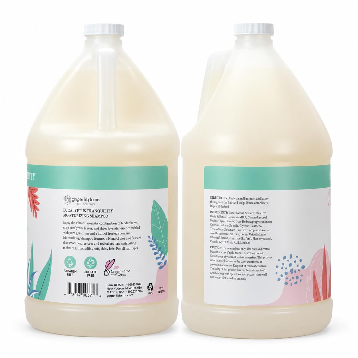 Ginger Lily Farms Botanicals Moisturizing Shampoo for All Hair Types, Coco Mango, 100% Vegan & Cruelty-Free, Coconut Mango Scent, 1 Gallon (128 fl oz) Refill | for Hands, Body & Hair, Moisturizing Wash, Salon Wash, Spa Cleanser, Salon & Spa Essentials, M…