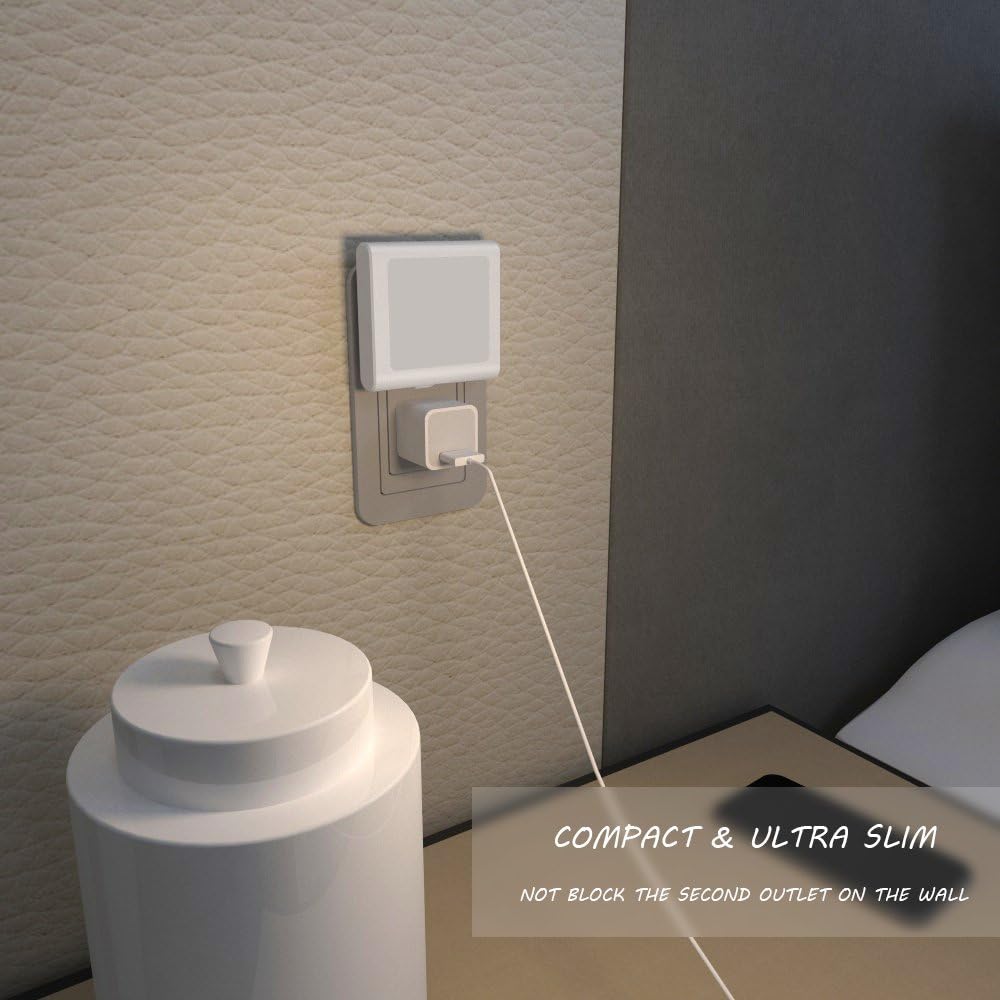 MAZ-TEK Plug in Dimmable Led Night Light with Auto Dusk to Dawn Sensor, Soft Warm White Nightlights for Hallway, Bedroom, Kids Room, Kitchen, Stairway