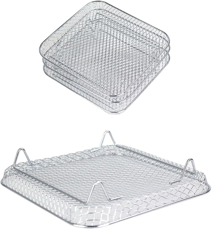 7 Inch Air Fryer Rack Compatible with Ninja Crispi/Ninja Pro 5QT/ Cosori 5QT/ Chefman 5-6QT/ Instant Pot 4Qt Vortex Air fryer &More, 3pcs Stackable Stainless Steel Air fryer Basket with 8 Silicon Feet