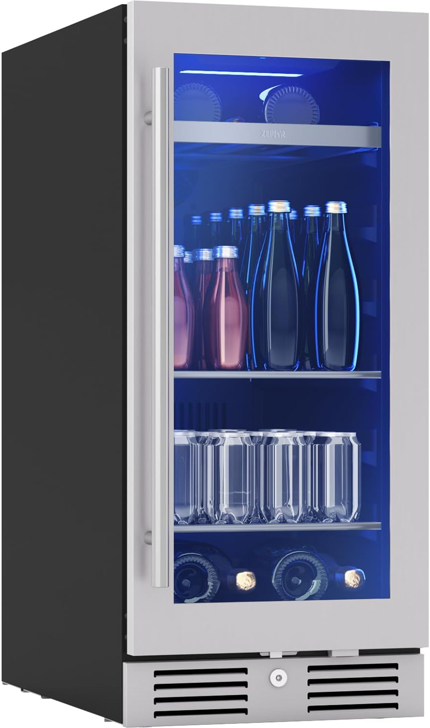Zephyr Presrv 15 Inch Slim Wine Fridge Beverage Refrigerator Under Counter