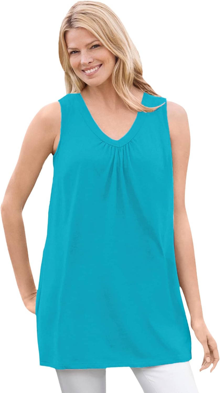 Woman Within Perfect Sleeveless Shirred V-Neck Tunic