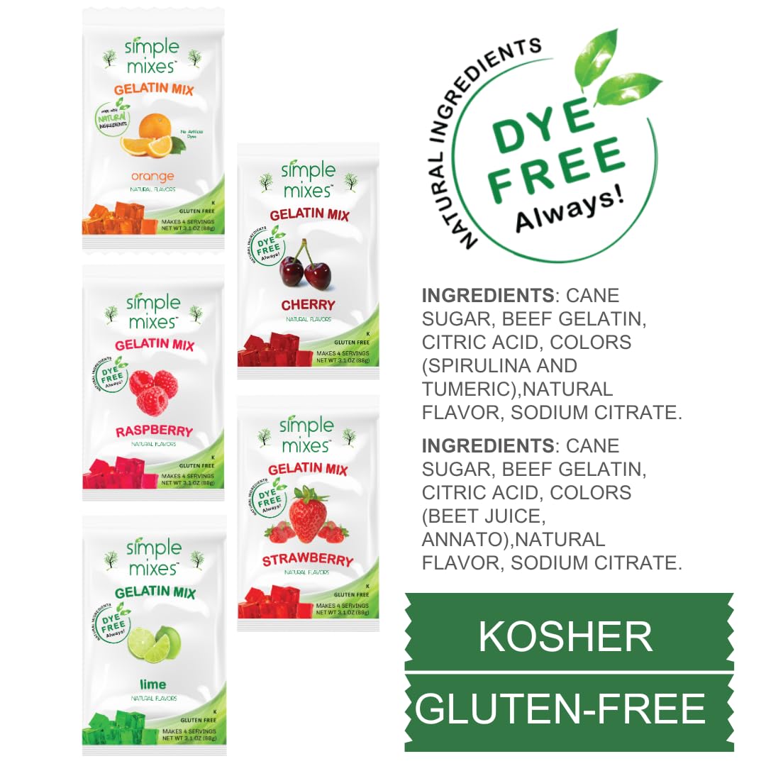 Simple Mixes Natural Gelatin Dessert, Lime, Kosher, 6 Pack of 3.1 oz each