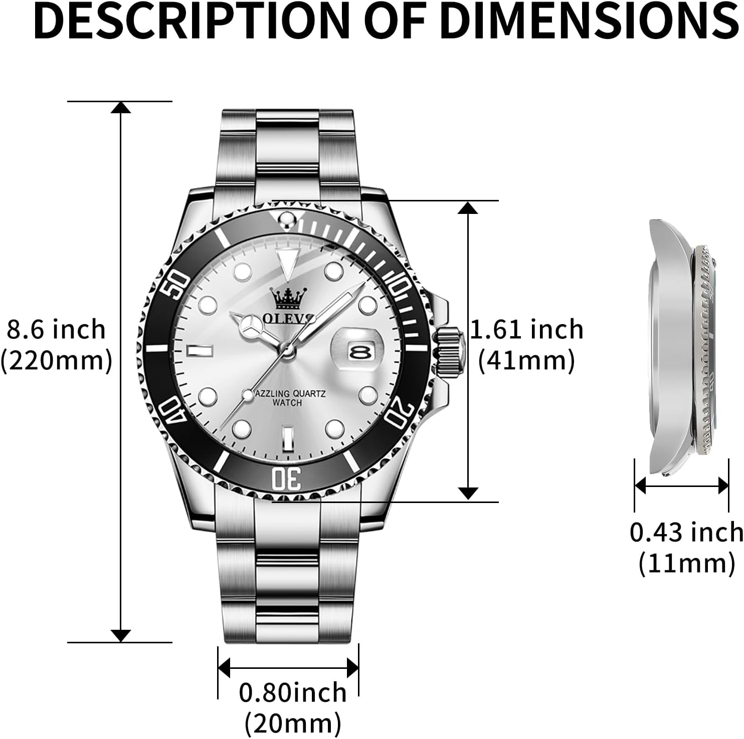 OLEVS Luxury Watches for Men Big Stainless Steel Waterproof Quartz Analog