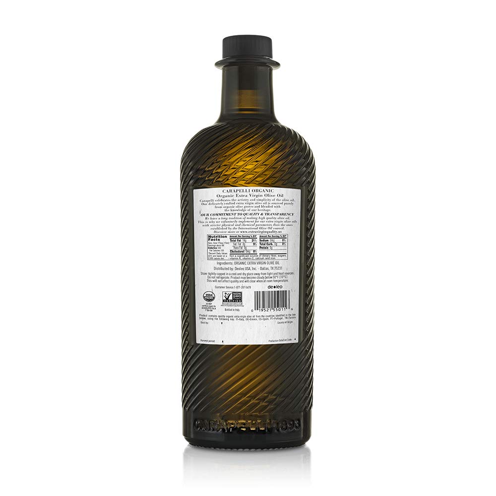 Carapelli - Organic Extra Virgin Olive Oil: Cold-Pressed Organic EVOO – 33.8 Fluid Ounces (1 Liter)
