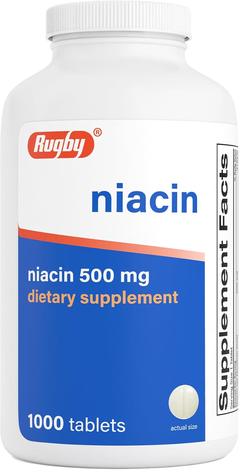 Rugby Niacin 500mg - Vitamin B3 Supplement for Men and Women - 1,000 Tablets (2-Pack)