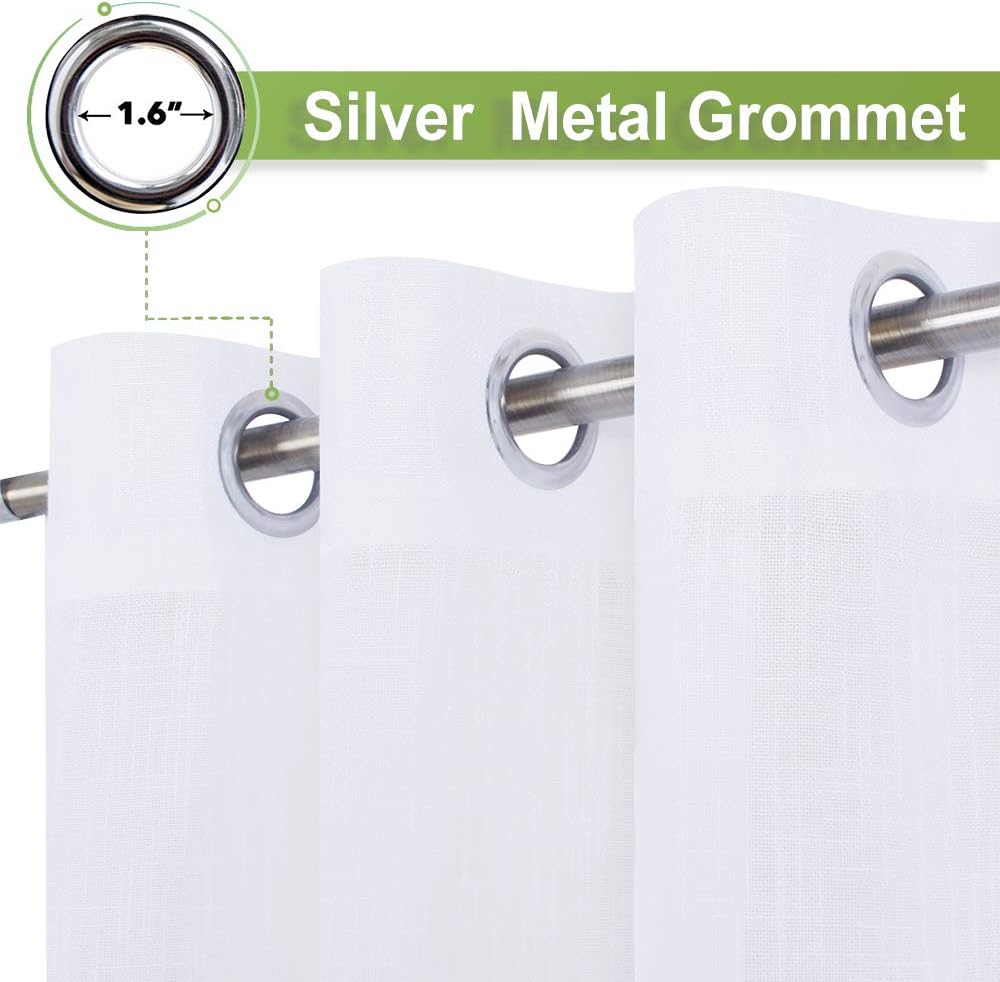 NICETOWN Linen Curtains White Semi Sheer 72 inch Long for Windows, Privacy with Light Filtering Grommet Top Window Treatments for Bedroom/Living Room